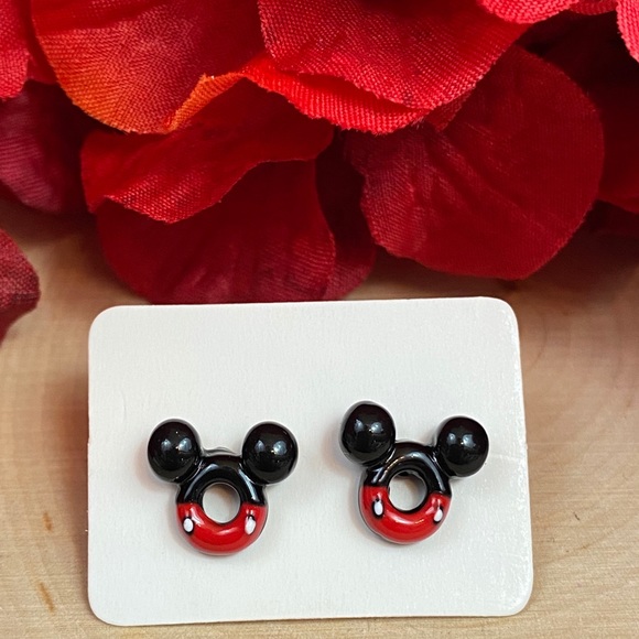 Mickey Mouse Enamel Stud Donut Earrings - Picture 7 of 8